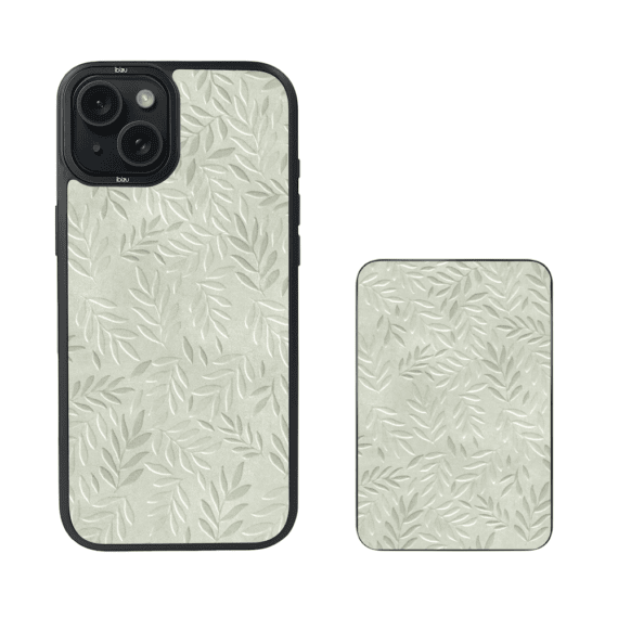 Zestaw IBIZU do iPhone 15 etui i powerbank, Relief Garden, Ślad oliwki (3)