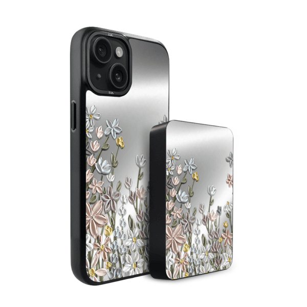 Zestaw IBIZU do iPhone 15: etui i powerbank, Relief Garden, Wiosenna łąka