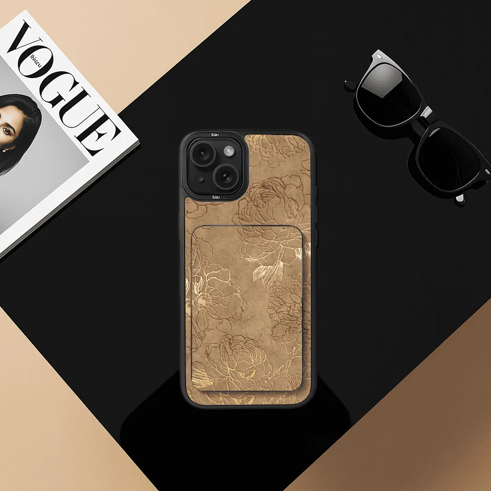 Zestaw IBIZU do iPhone 15 etui i powerbank, Relief Garden, Złote piwonie (4)