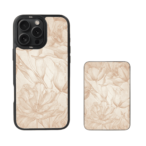 Zestaw IBIZU do iPhone 16 Pro Max etui i powerbank, Relief Garden, Botaniczny biskwit (1)