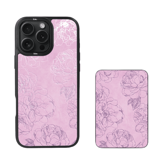 Zestaw IBIZU do iPhone 16 Pro Max etui i powerbank, Relief Garden, Różowe piwonie (1)