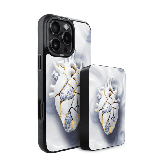 Zestaw IBIZU do iPhone 16 Pro etui i powerbank, Kintsugi Art, porcelanowe serce (1)