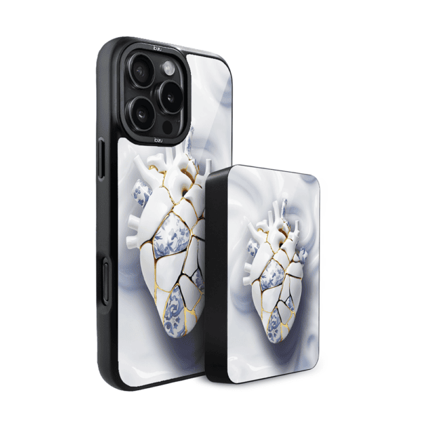 Zestaw IBIZU do iPhone 16 Pro Max: etui i powerbank, Kintsugi Art, porcelanowe serce