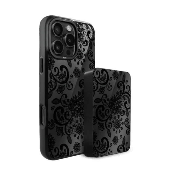 Zestaw IBIZU do iPhone 16 Pro etui i powerbank, Midnight, Koronkowa czerń (2)