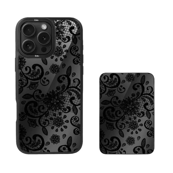 Zestaw IBIZU do iPhone 16 Pro etui i powerbank, Midnight, Koronkowa czerń (5)