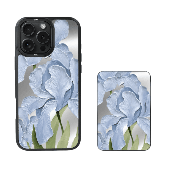 Zestaw IBIZU do iPhone 16 Pro: etui i powerbank, Relief Garden, Błękitny irys3