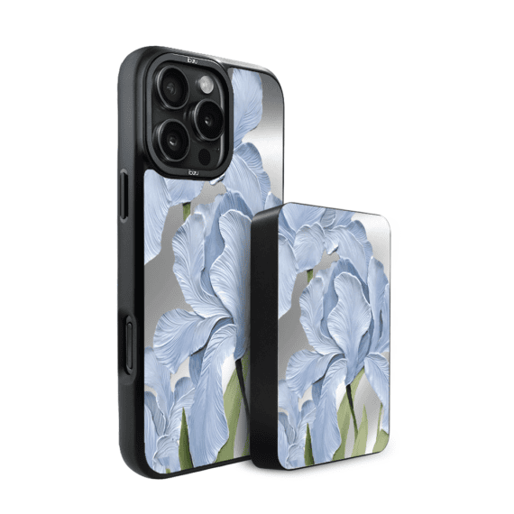 Zestaw IBIZU do iPhone 16 Pro: etui i powerbank, Relief Garden, Błękitny irys5