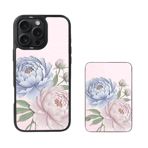 Zestaw IBIZU do iPhone 16 Pro etui i powerbank, Relief Garden, Piwoniowy róż (1)