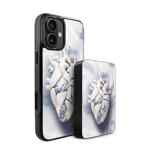 Zestaw IBIZU do iPhone 16: etui i powerbank, Kintsugi Art, porcelanowe serce