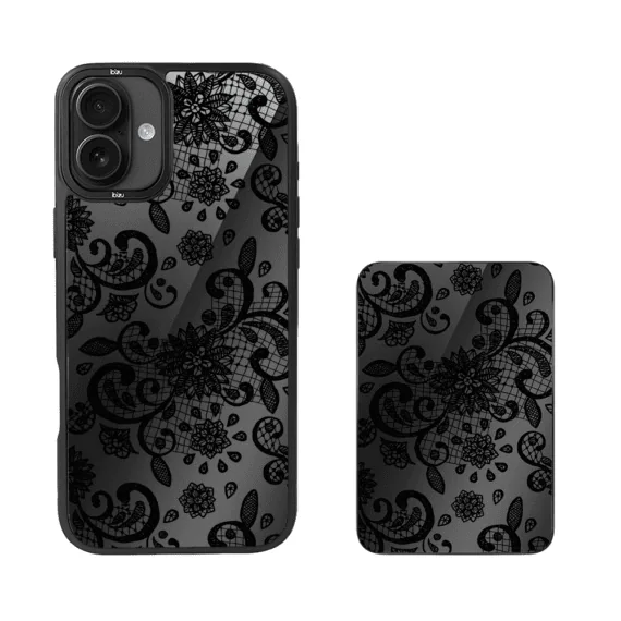 Zestaw IBIZU do iPhone 16 etui i powerbank, Midnight, Koronkowa czerń (2)