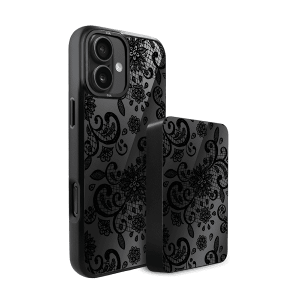 Zestaw IBIZU do iPhone 16: etui i powerbank, Midnight, Koronkowa czerń