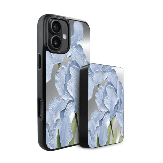 Zestaw IBIZU do iPhone 16: etui i powerbank, Relief Garden, Błękitny irys2