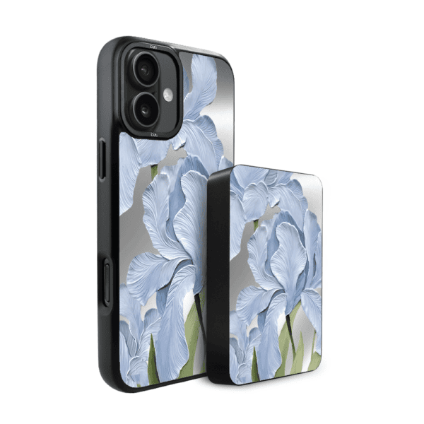 Zestaw IBIZU do iPhone 16: etui i powerbank, Relief Garden, Błękitny irys