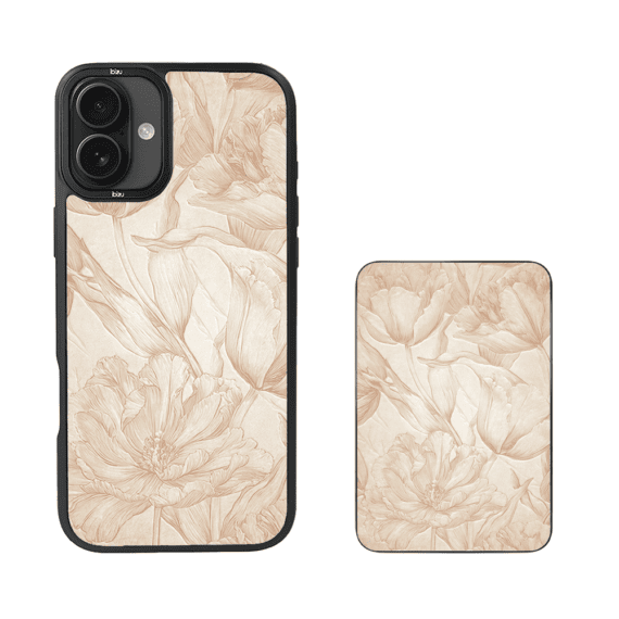 Zestaw IBIZU do iPhone 16 etui i powerbank, Relief Garden, Botaniczny biskwit (1)