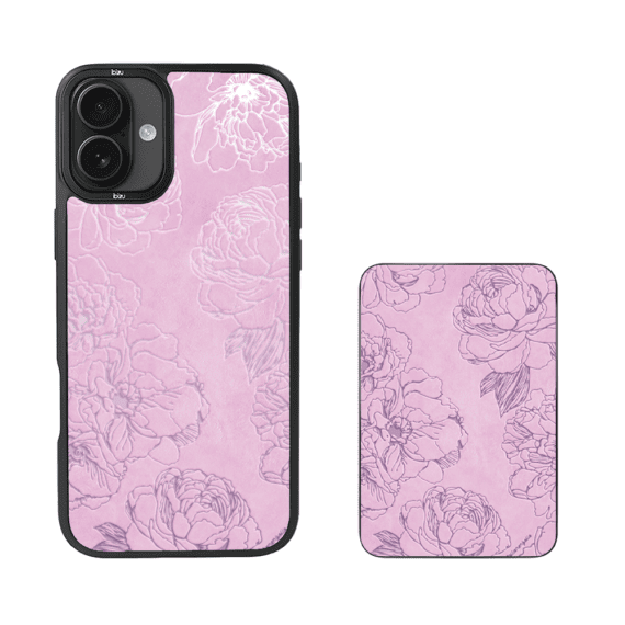 Zestaw IBIZU do iPhone 16 etui i powerbank, Relief Garden, Różowe piwonie (2)