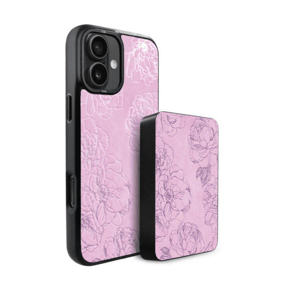 Zestaw IBIZU do iPhone 16 etui i powerbank, Relief Garden, Różowe piwonie (4)