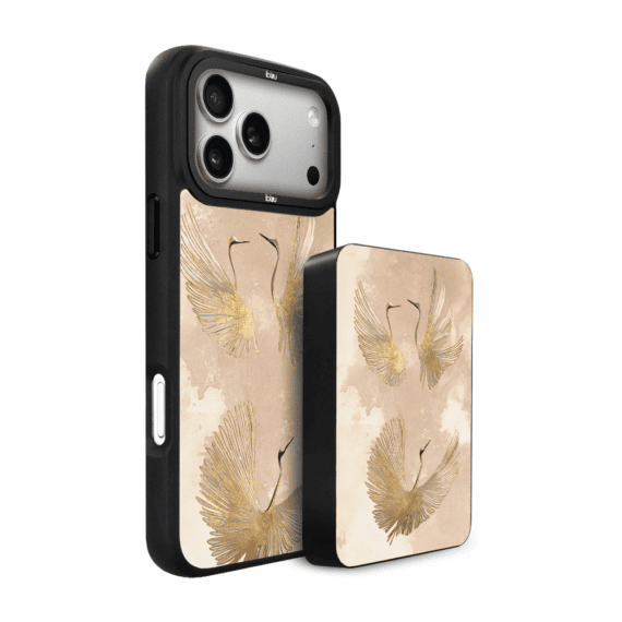 Zestaw IBIZU do iPhone 17 Pro Max etui i powerbank, Boho, Złote żurawie (1)