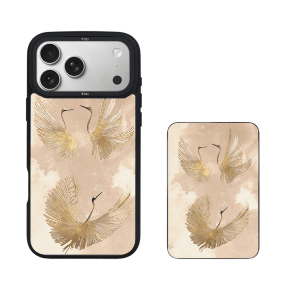 Zestaw IBIZU do iPhone 17 Pro Max etui i powerbank, Boho, Złote żurawie (4)