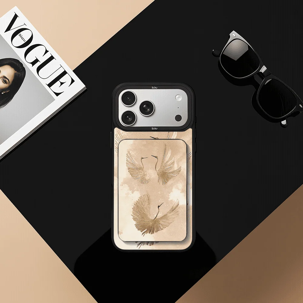 Zestaw IBIZU do iPhone 17 Pro Max etui i powerbank, Boho, Złote żurawie (5)