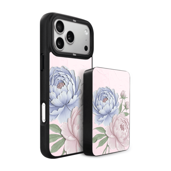 Zestaw IBIZU do iPhone 17 Pro: etui i powerbank, Relief Garden, Piwoniowy róż
