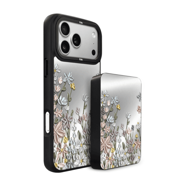 Zestaw IBIZU do iPhone 17 Pro: etui i powerbank, Relief Garden, Wiosenna łąka