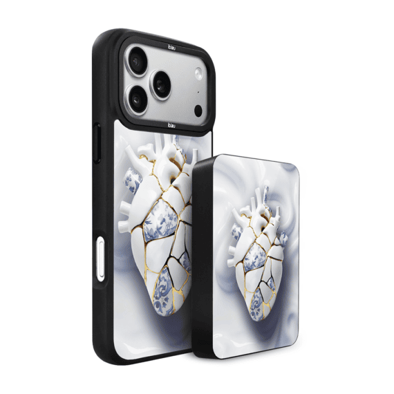 Zestaw IBIZU do iPhone 17 Pro etui i powerbank, Kintsugi Art, porcelanowe serce (2)