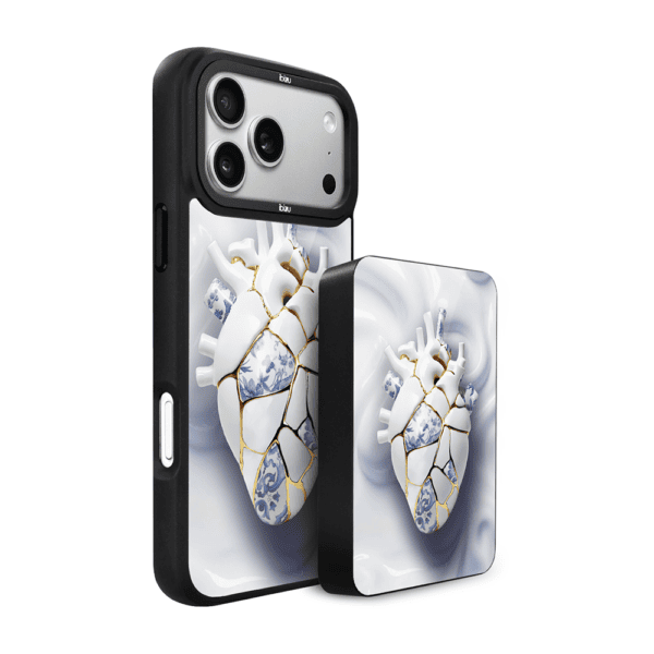 Zestaw IBIZU do iPhone 17 Pro: etui i powerbank, Kintsugi Art, porcelanowe serce