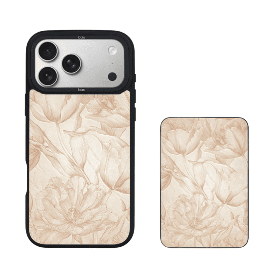 Zestaw IBIZU do iPhone 17 Pro etui i powerbank, Relief Garden, Botaniczny biskwit (2)