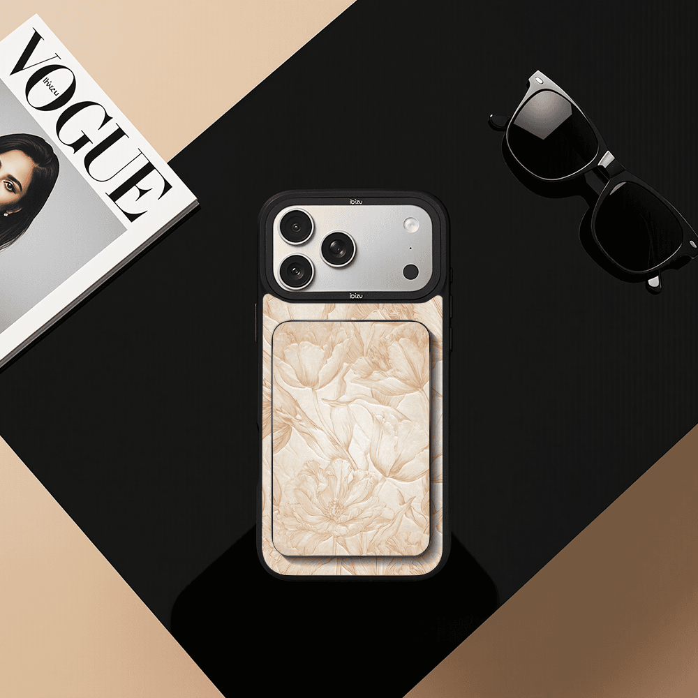 Zestaw IBIZU do iPhone 17 Pro etui i powerbank, Relief Garden, Botaniczny biskwit (3)