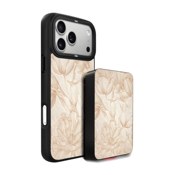 Zestaw IBIZU do iPhone 17 Pro etui i powerbank, Relief Garden, Botaniczny biskwit (4)