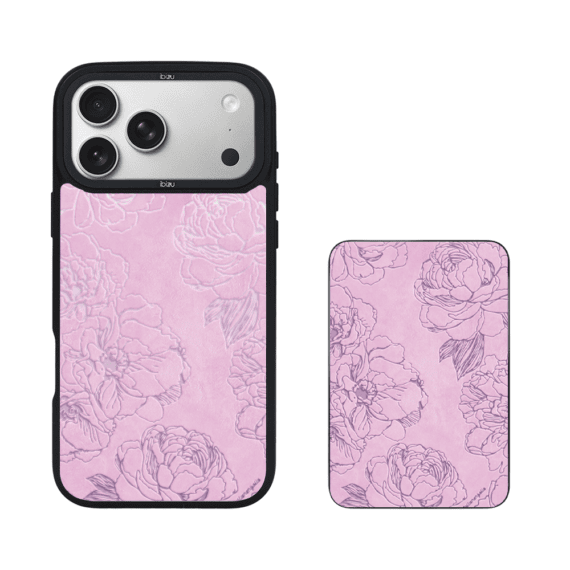 Zestaw IBIZU do iPhone 17 Pro etui i powerbank, Relief Garden, Różowe piwonie (1)