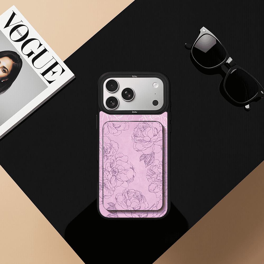 Zestaw IBIZU do iPhone 17 Pro etui i powerbank, Relief Garden, Różowe piwonie (2)