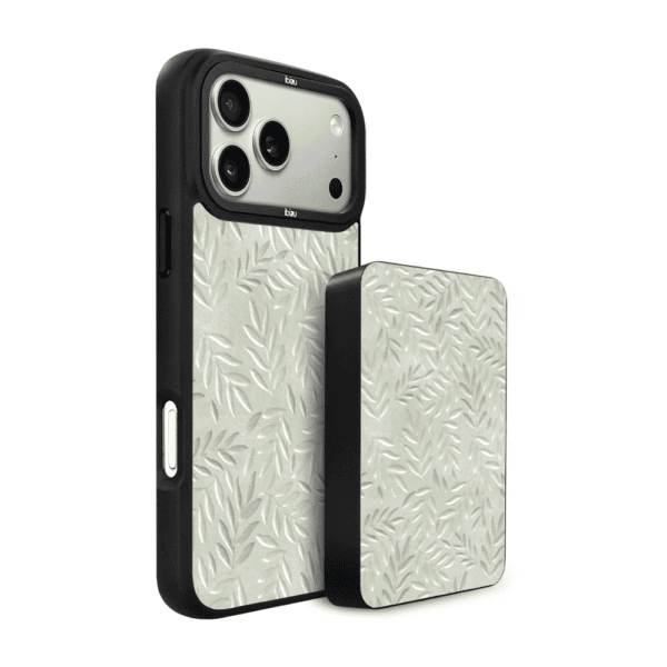 Zestaw IBIZU do iPhone 17 Pro Max: etui i powerbank, Relief Garden, Ślad oliwki