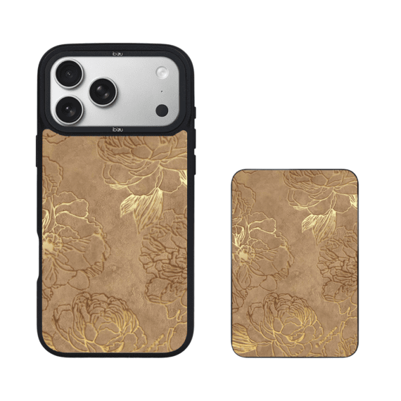 Zestaw IBIZU do iPhone 17 Pro etui i powerbank, Relief Garden, Złote piwonie (2)
