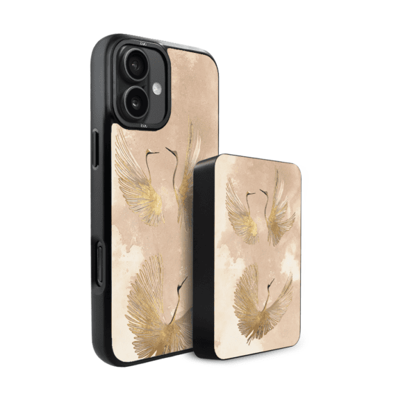 Zestaw IBIZU do iPhone 17 etui i powerbank, Boho, Złote żurawie (1)