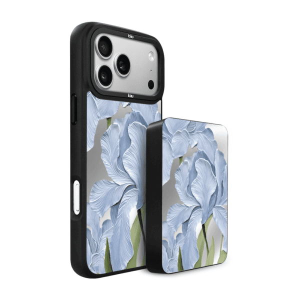 Zestaw IBIZU do iPhone 17 Pro: etui i powerbank, Relief Garden, Błękitny irys