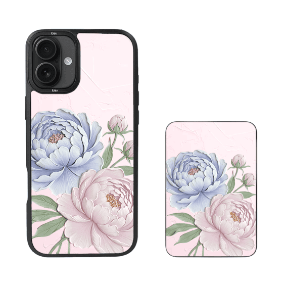 Zestaw IBIZU do iPhone 17 etui i powerbank, Relief Garden, Piwoniowy róż (1)