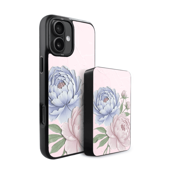 Zestaw IBIZU do iPhone 17 etui i powerbank, Relief Garden, Piwoniowy róż (3)