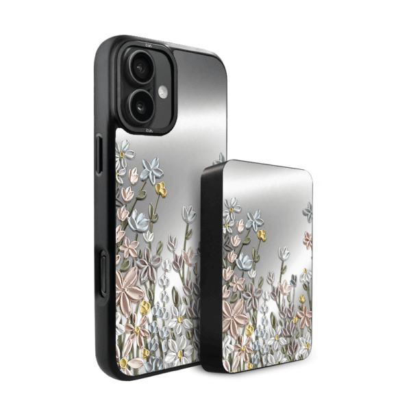 Zestaw IBIZU do iPhone 16: etui i powerbank, Relief Garden, Wiosenna łąka