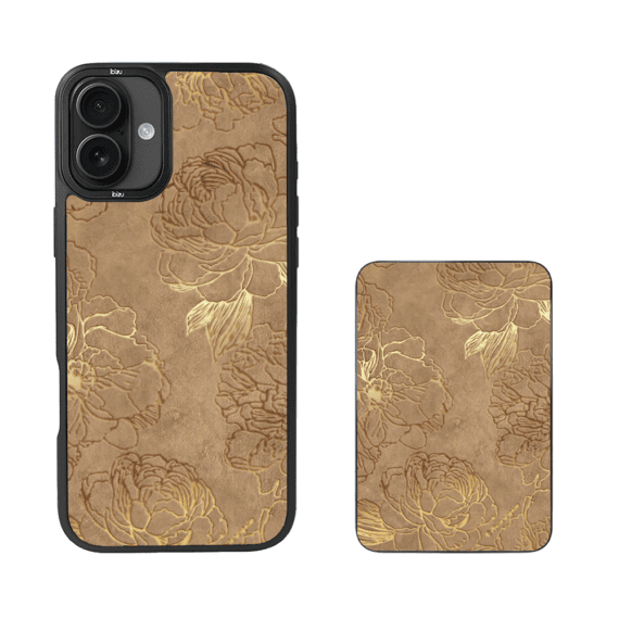 Zestaw IBIZU do iPhone 17 etui i powerbank, Relief Garden, Złote piwonie (2)