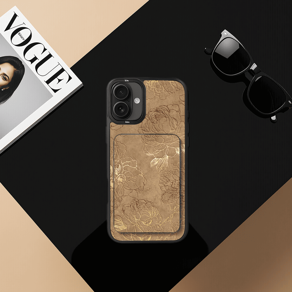 Zestaw IBIZU do iPhone 17 etui i powerbank, Relief Garden, Złote piwonie (3)