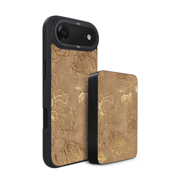 Zestaw IBIZU do iPhone Air: etui i powerbank, Relief Garden, Złote piwonie