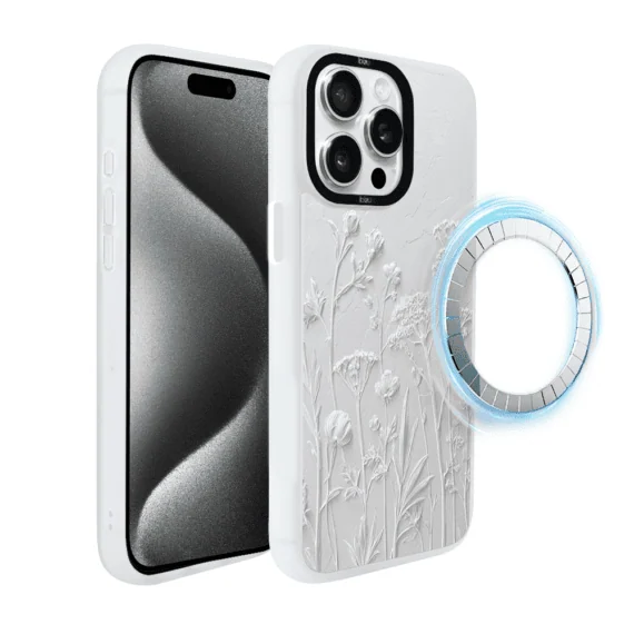 Etui-do-iPhone-15-Pro-IBIZU-DropGuard-Matt-z-MagSafe-Relief-Garden-Suszone-kwiaty-po4
