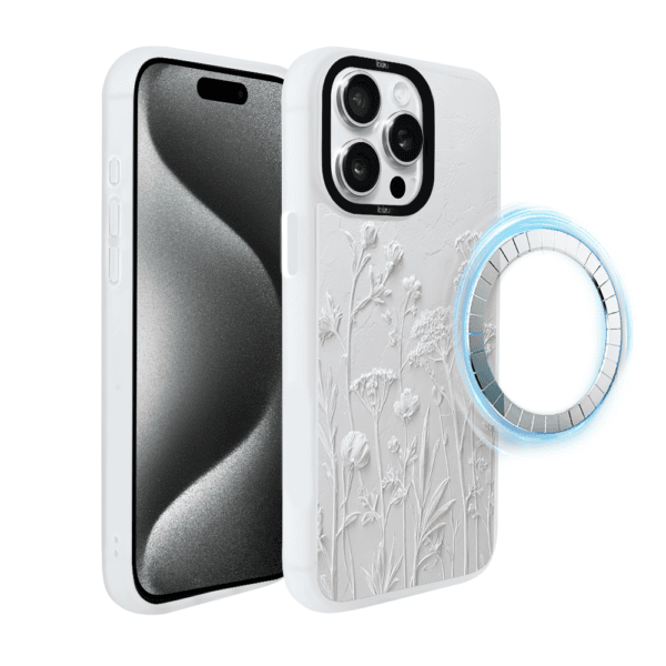 Etui do iPhone 15 Pro IBIZU DropGuard Matt z MagSafe, Relief Garden, Suszone kwiaty polne