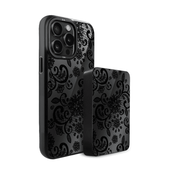 Zestaw IBIZU do iPhone 15 Pro: etui i powerbank, Midnight, Koronkowa czerń