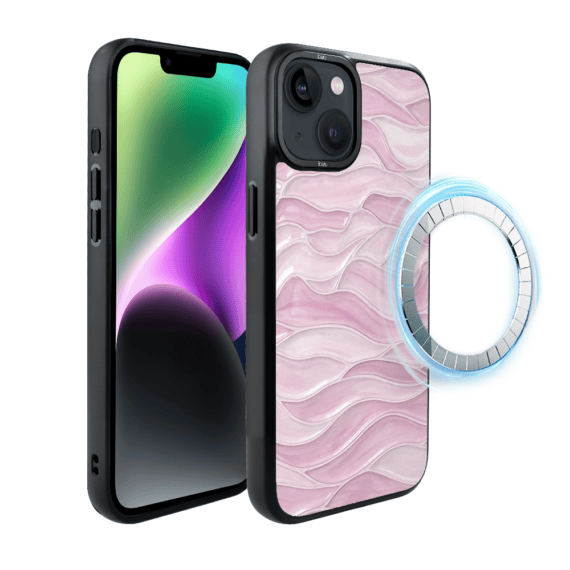 Etui do iPhone 14 IBIZU DropGuard Matt z MagSafe, RIVIERA, Aqua glass, Różowe Fale (2)