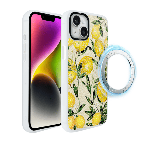 Etui do iPhone 14 Plus IBIZU DropGuard Matt z MagSafe, RIVIERA, Modern Classics, Cytrynowe gaje