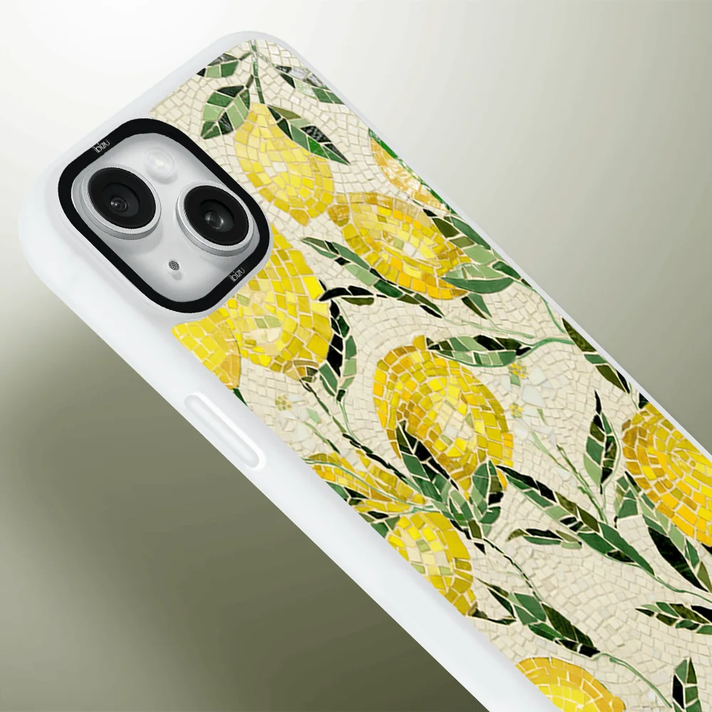 Etui do iPhone 14 IBIZU DropGuard Matt z MagSafe, RIVIERA, Modern Classics, Cytrynowe gaje, białe (6)