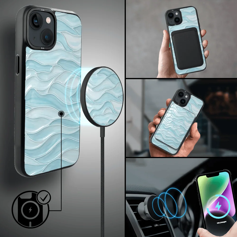 Etui do iPhone 14 Plus IBIZU DropGuard Matt z MagSafe, RIVIERA, Aqua Glass, Błękitne Fale (2)