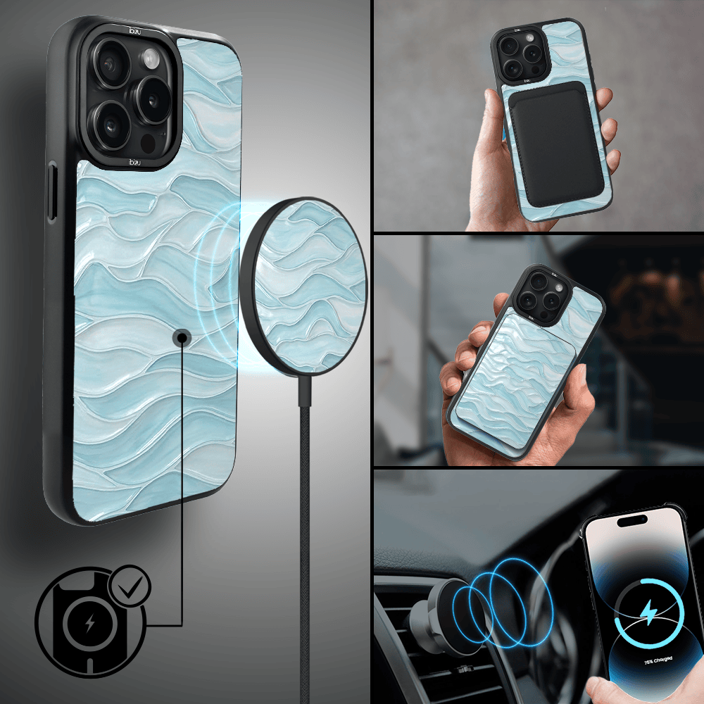 Etui do iPhone 14 Pro Max IBIZU DropGuard Matt z MagSafe, RIVIERA, Aqua Glass, Błękitne Fale (2)